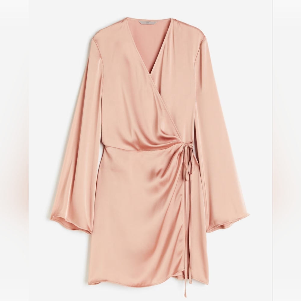 H&M Blush Pink Satin Wrap Mini Dress
